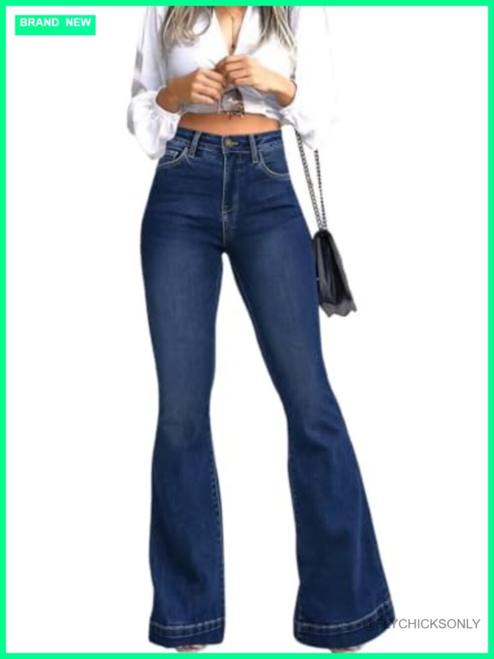 Women's High Waisted Flare Jeans Wide Leg Stretch Denim Bell Bottom Pants